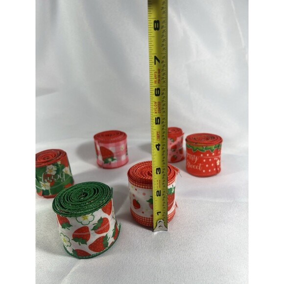 Strawberry Canvas Wired Ribbon Lot - 22+ Yards Total - 2 Inch Wide - Picture 2 of 7